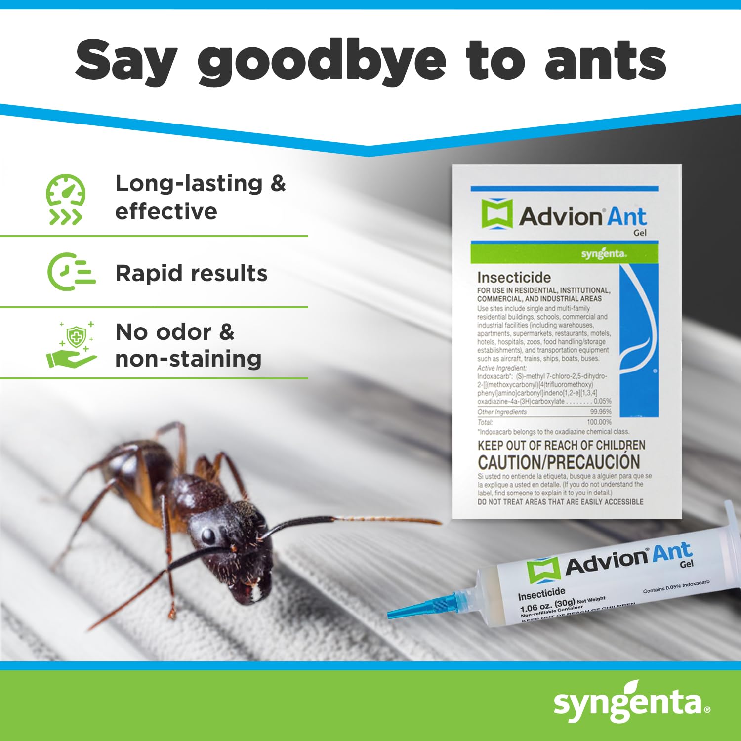 Syngenta Advion Ant Gel Lure packaging on shelf for easy setup