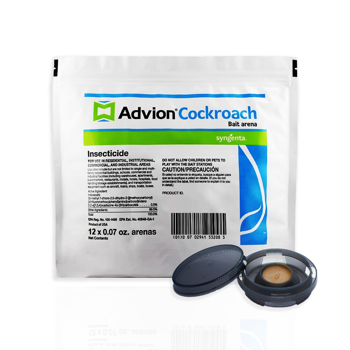 Syngenta Advion Arena bait station white packaging helps fast residential placement for roach control.