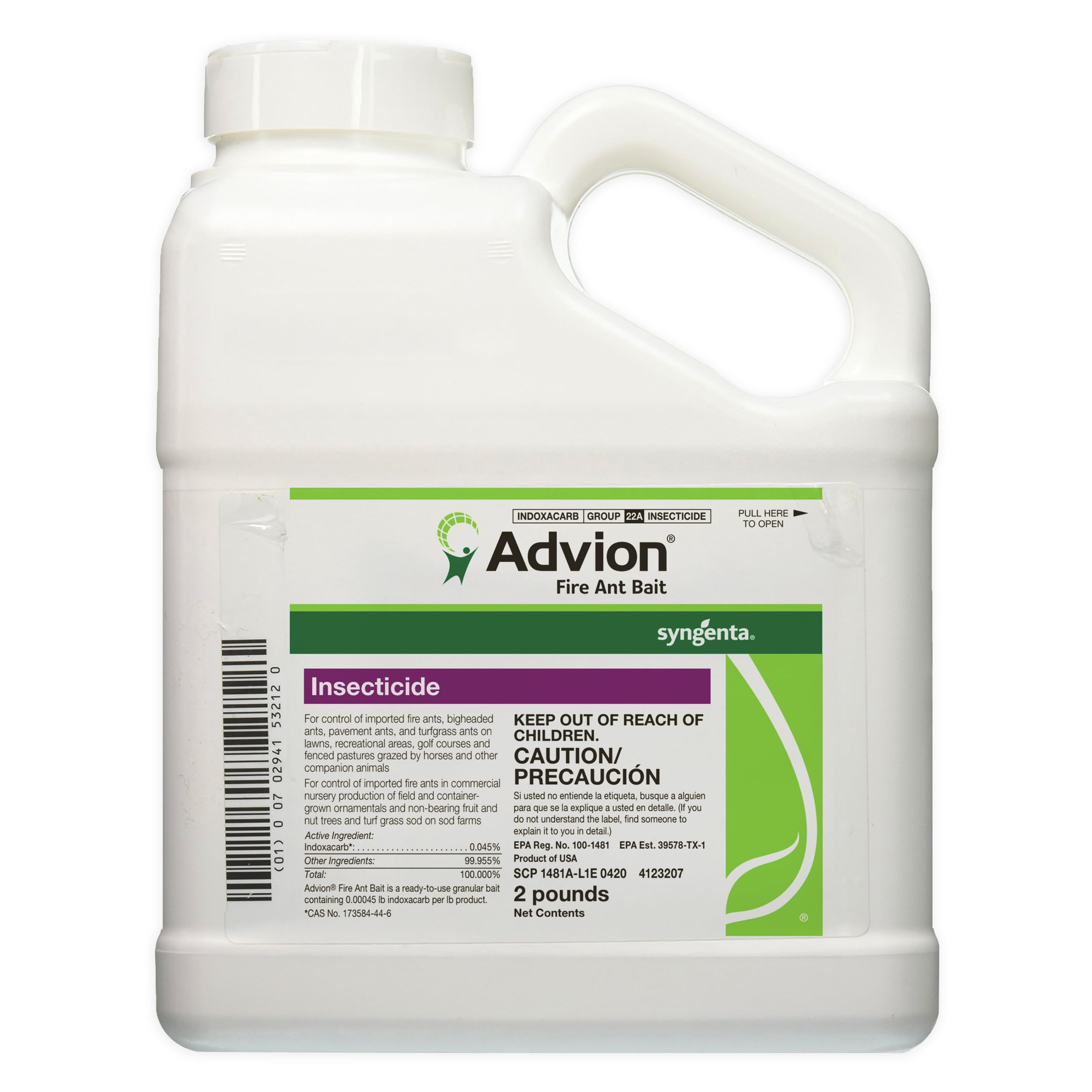 Syngenta Advion Fire Ant Bait 2-lb shaker bottle for outdoor use.