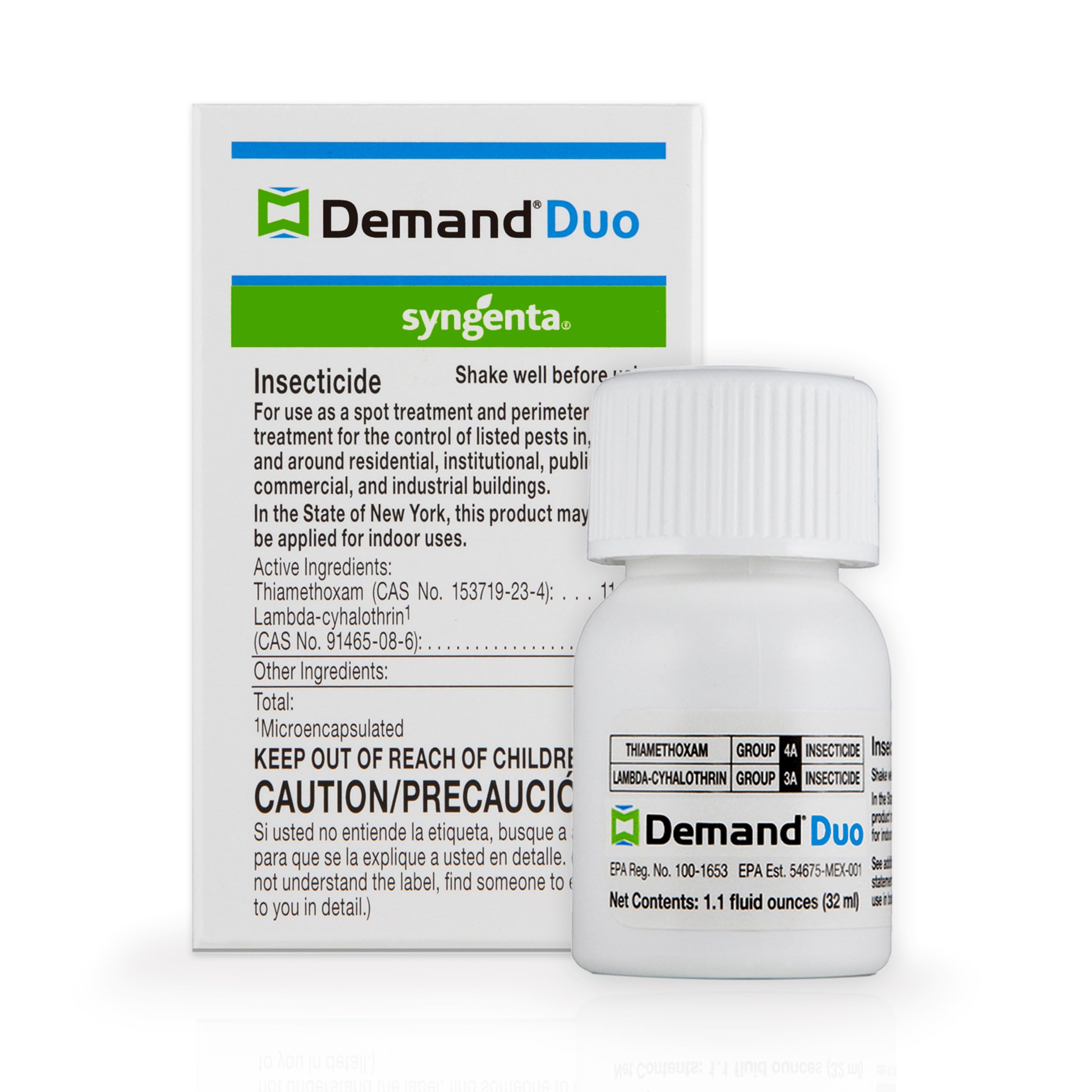 Syngenta Demand Duo bottle front for easy storage and broad pest control.