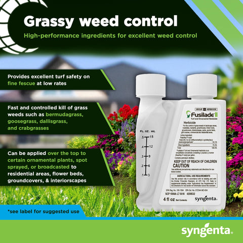 Applied overhead to suppress grass weeds while protecting ornamentals in turf.