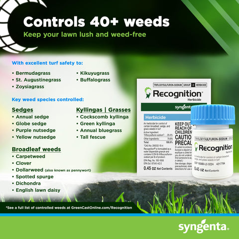 Syngenta Recognition being applied with a spreader for post-emergent weed control.