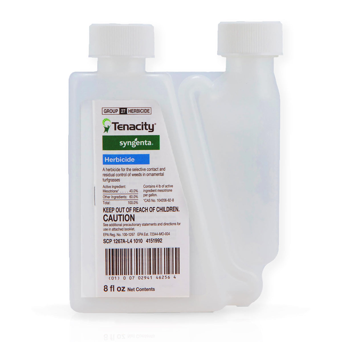Syngenta Tenacity bottle-dispense for precise dosing in lawn weed control.