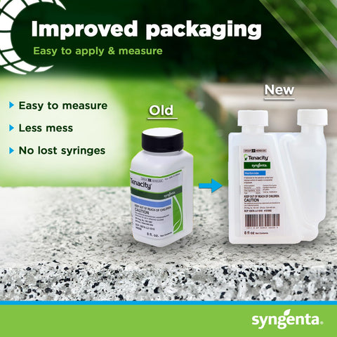 Syngenta Tenacity Turf treated lawn scene hints at improved weed management.