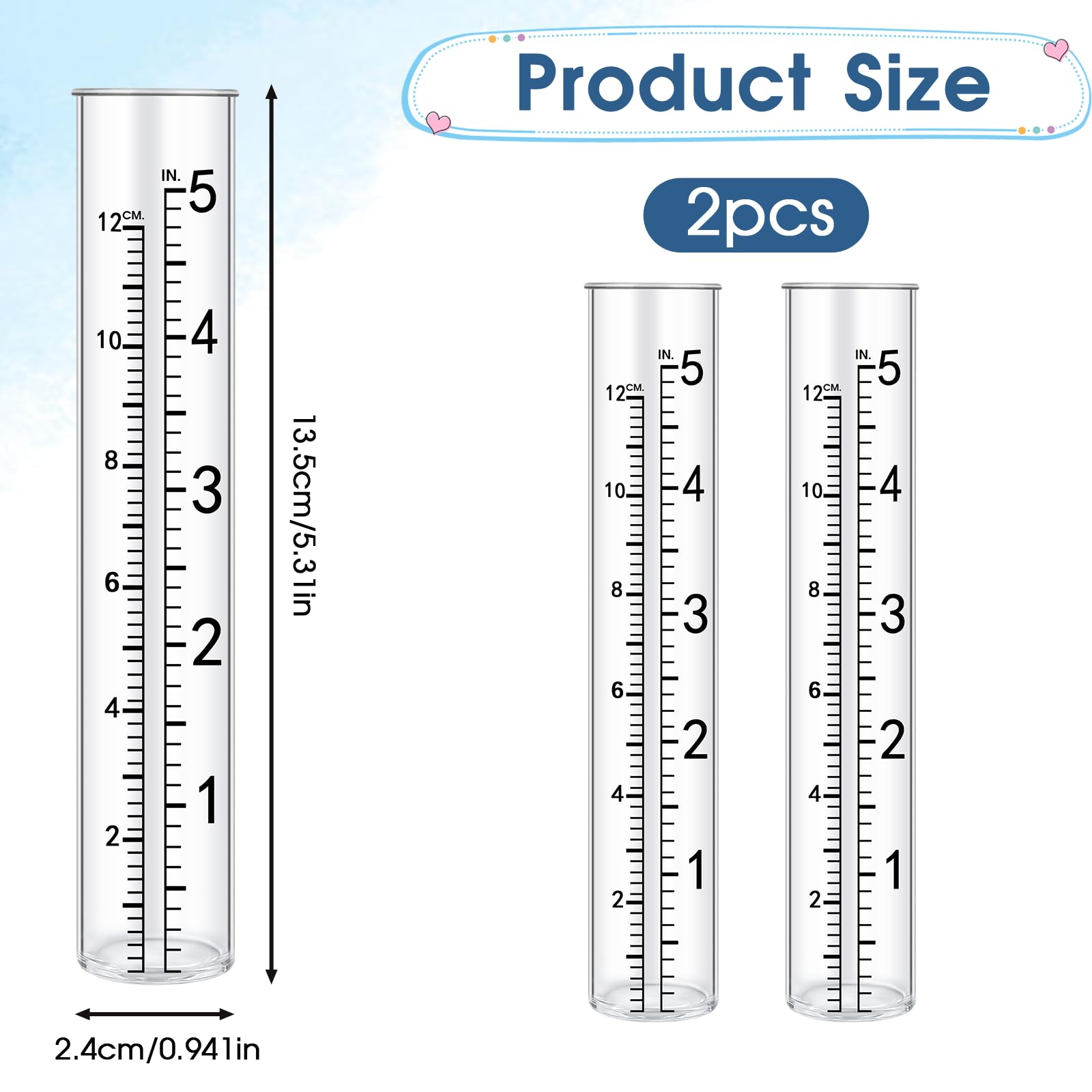 SynHHnergyx replacement tube dual-scale for inch and centimeter measurements outdoors.