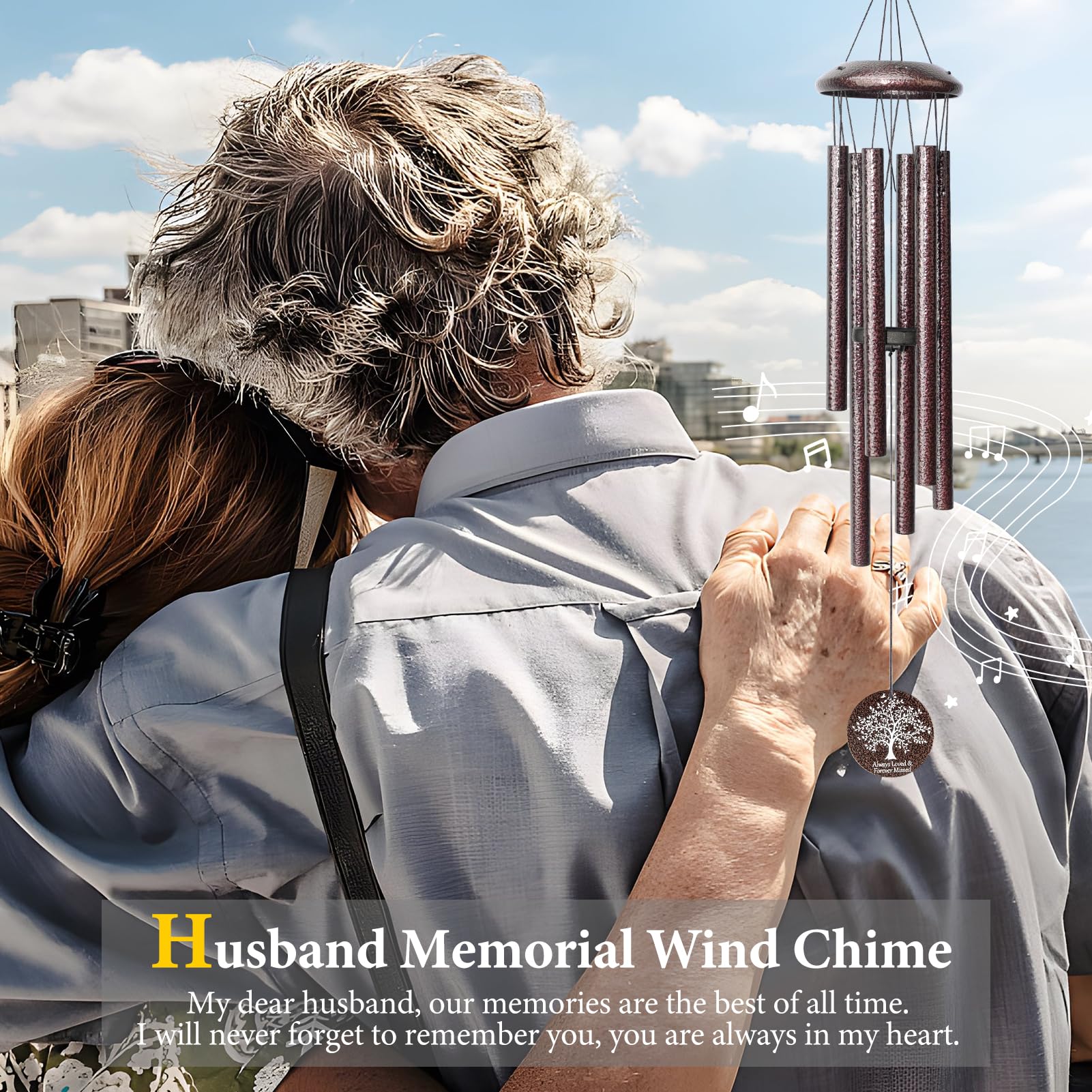 Synhonty 25-inch wind chimes, durable aluminum for lasting remembrance outdoors.