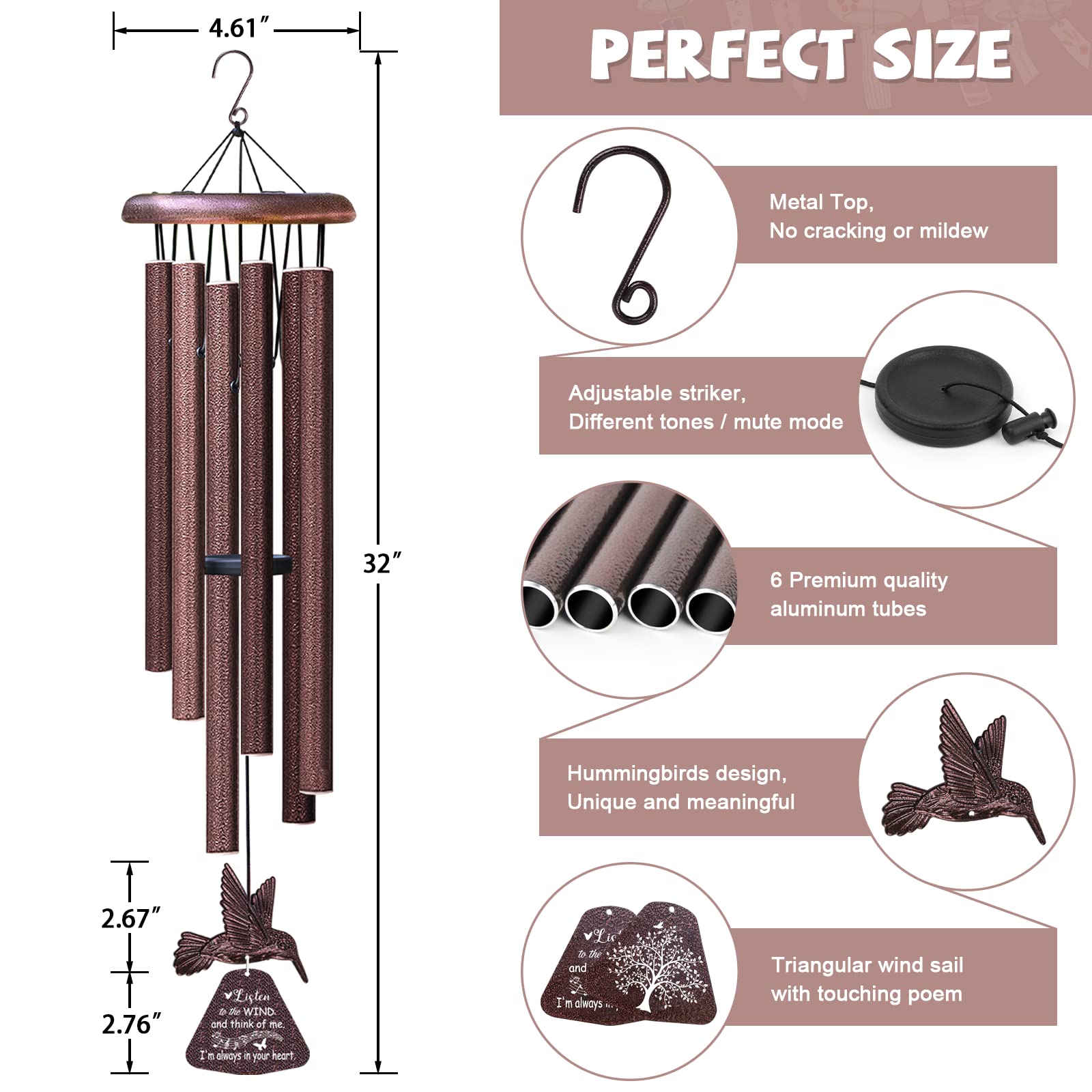 Anodized aluminum tubes on Synhonty wind chimes for weather resistance
