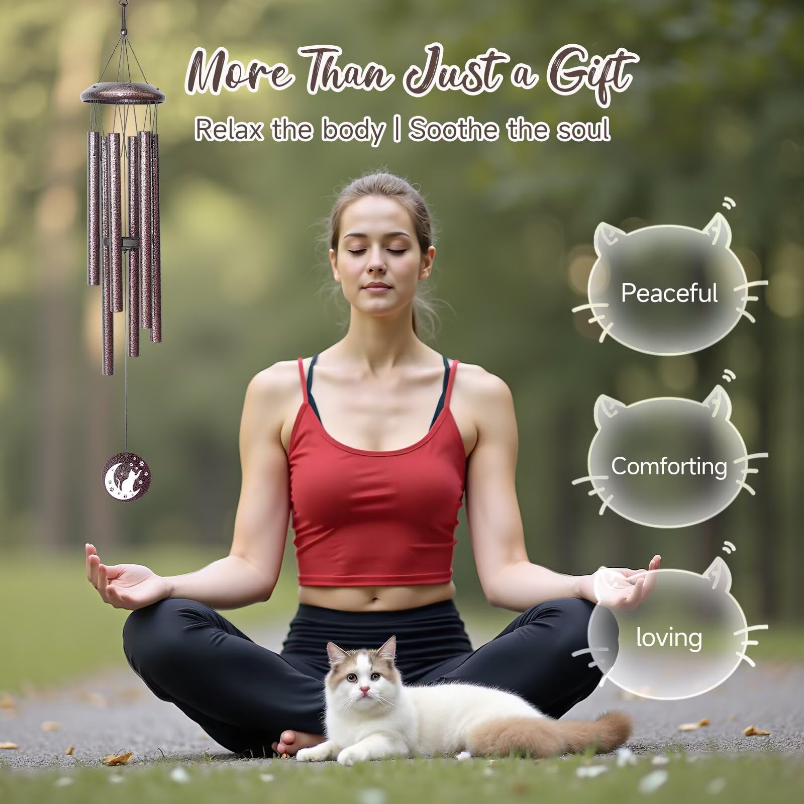 Synhonty cat memorial wind chime includes poetry card for comforting messages.