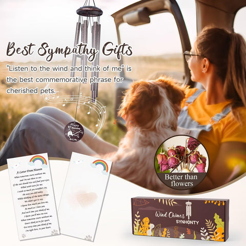 Synhonty dog memorial wind chime gift box conveys thoughtful bereavement support.