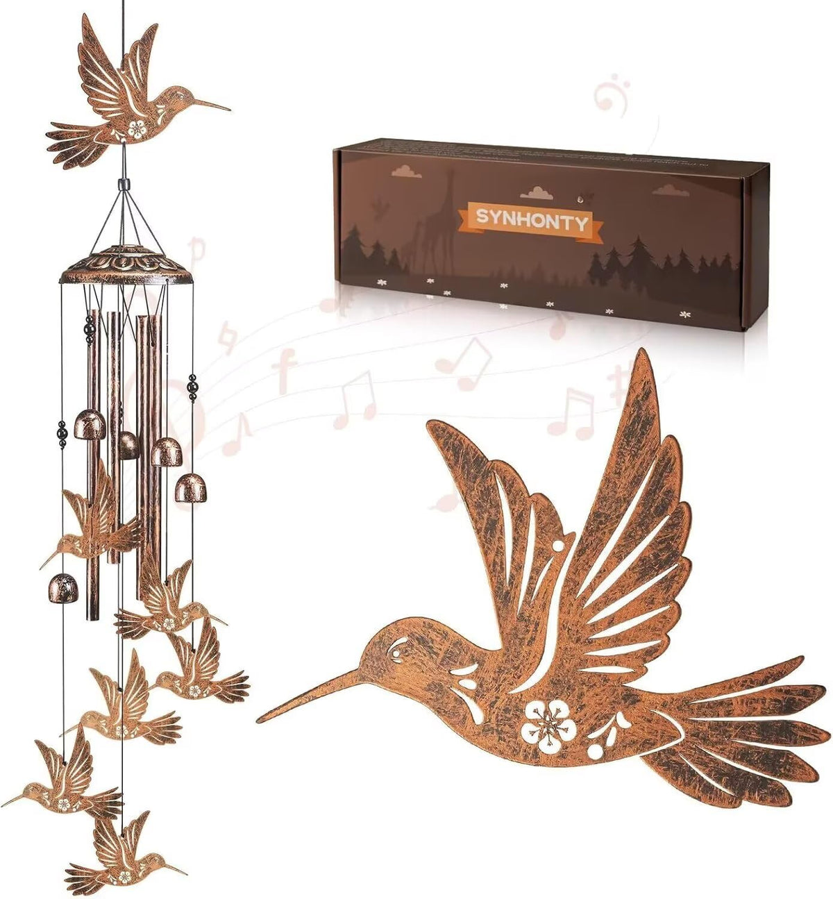 Synhonty hummingbird wind chimes outdoor display with hollow design for garden ambiance