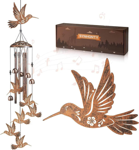 Synhonty hummingbird wind chimes outdoor display with hollow design for garden ambiance