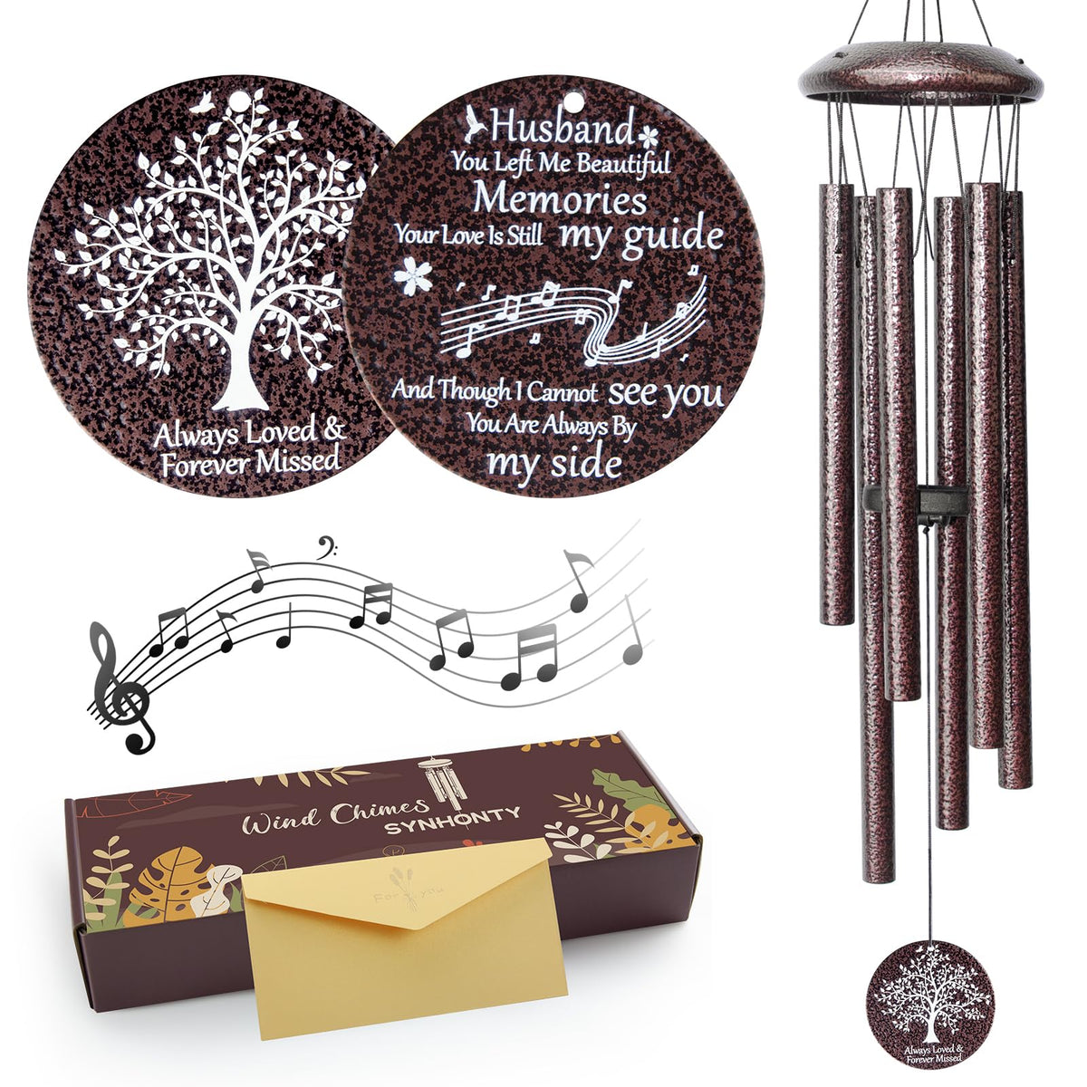 Synhonty memorial wind chimes honoring husband with a warm, living memory.