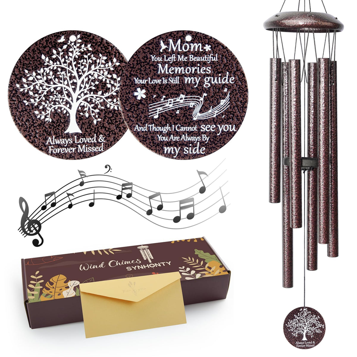 Synhonty memorial wind chimes for loss of mom evoke lasting memories in outdoor breeze.