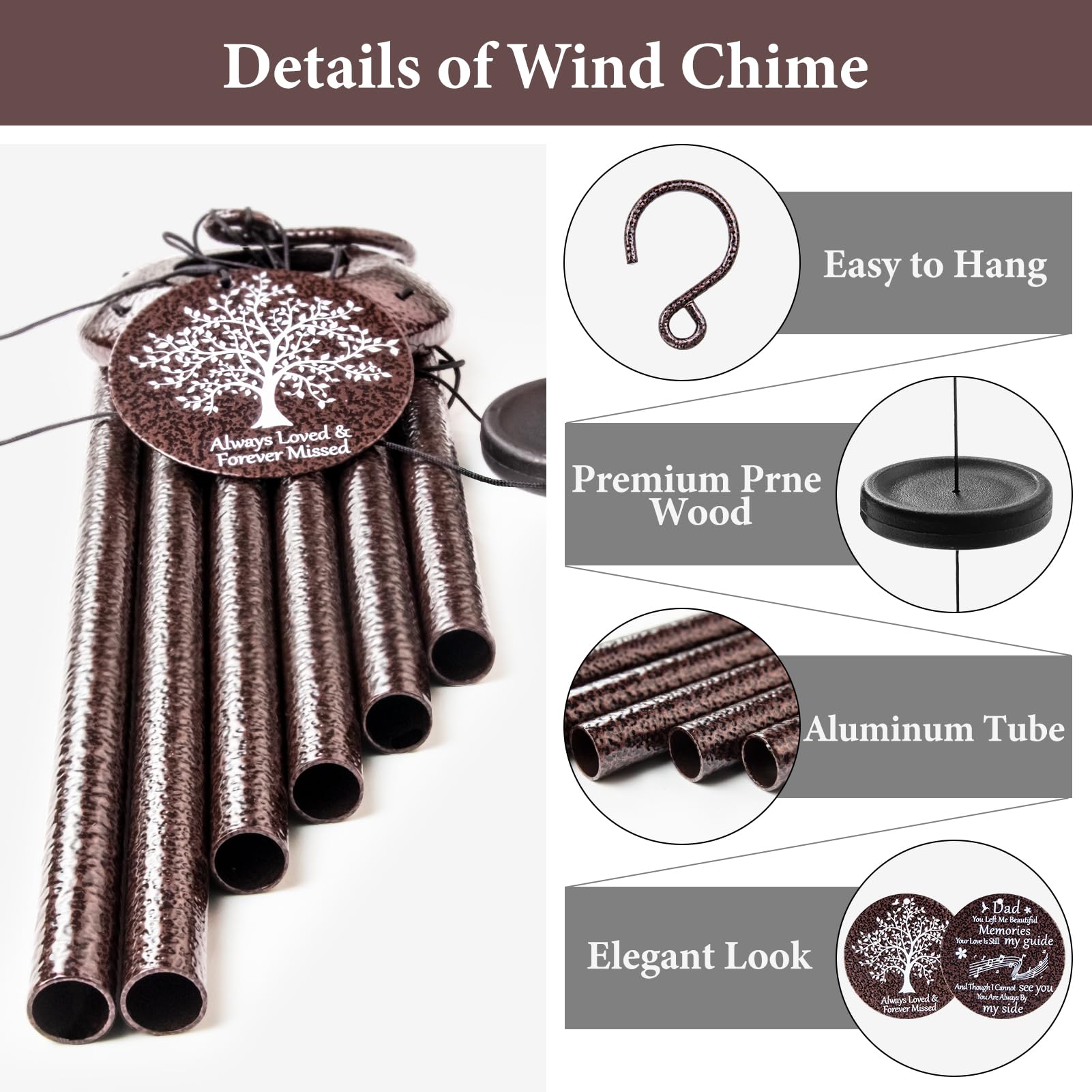 Synhonty Memorial Wind Chimes feature durable aluminum tubes that resist corrosion.