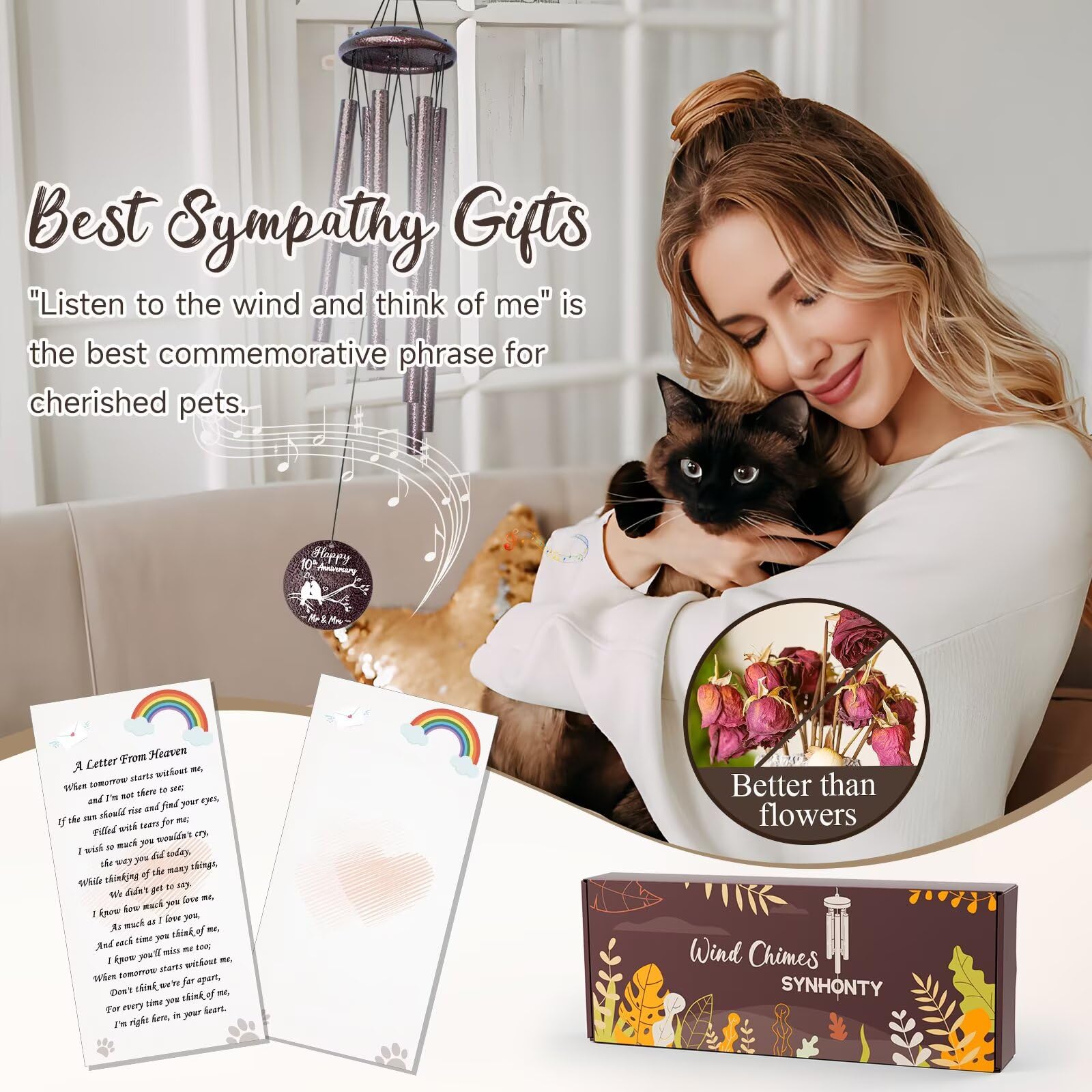 Synhonty outdoor memorial wind chime enhances garden ambiance with soothing sounds.