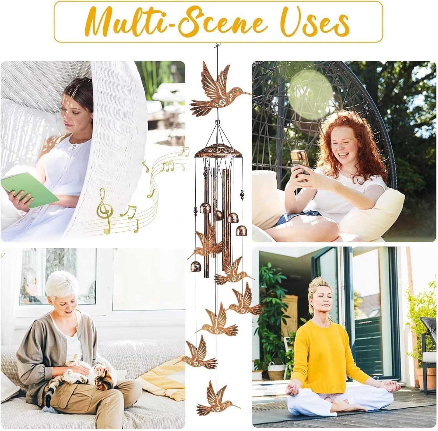 Synhonty outdoor porch setup featuring wind chimes that sway softly