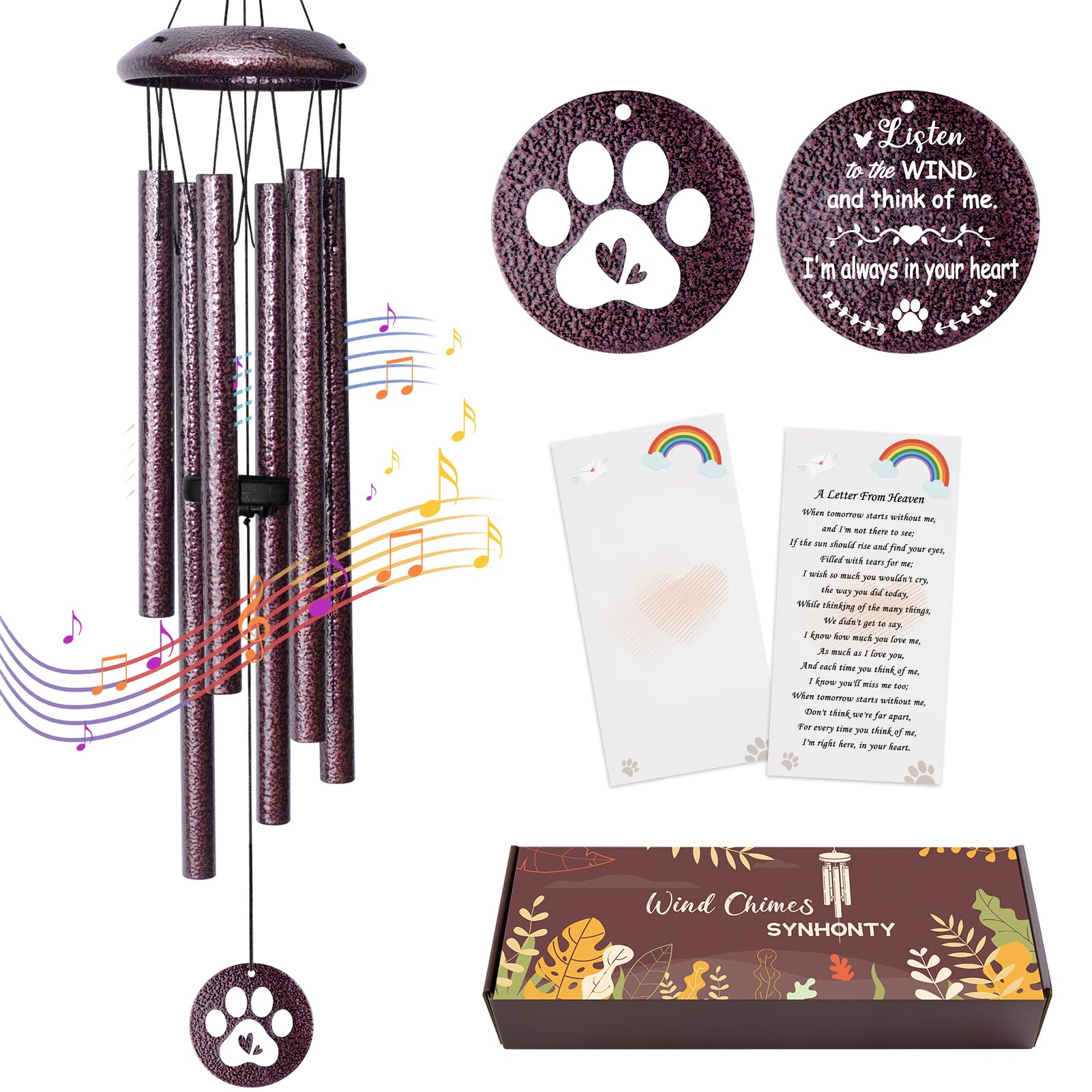 Synhonty pet memorial wind chime 25-inch hanging in garden for comforting memories