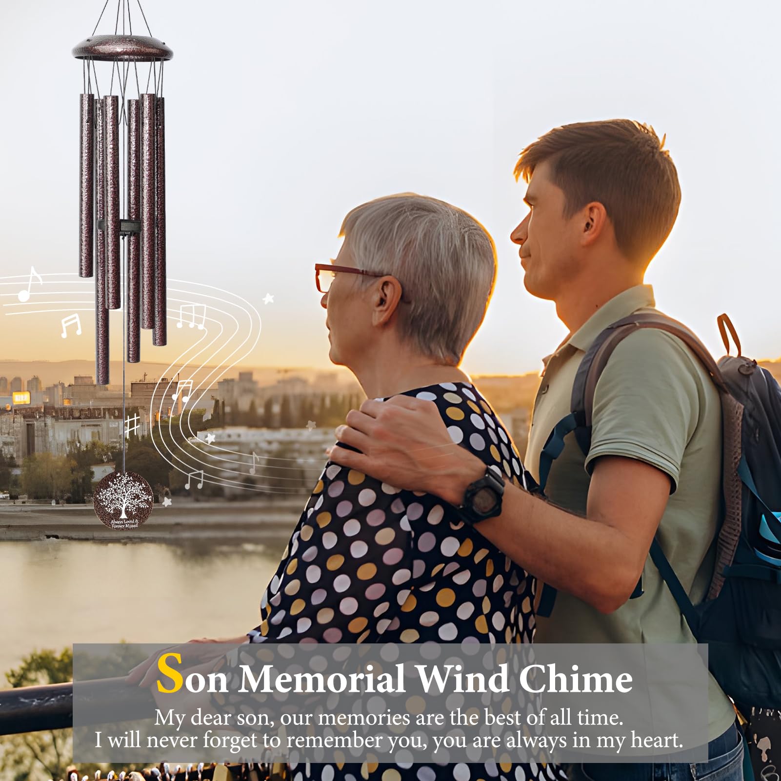 Synhonty sympathy card with wind chimes showcases a heartfelt tribute for remembrance.