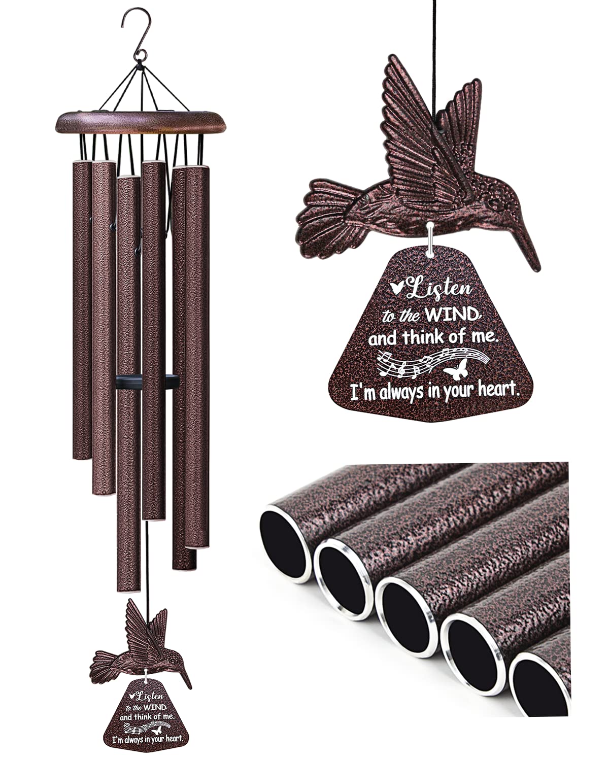 Synhonty sympathy wind chimes with hummingbird spinner producing serene memorial tones