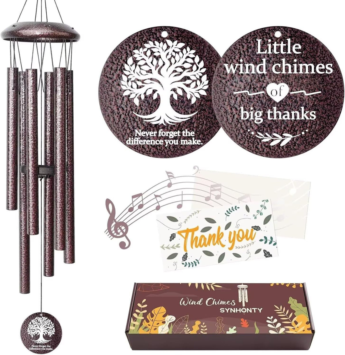 Synhonty Thank You Wind Chime with bronze texture, elegant gratitude gift.