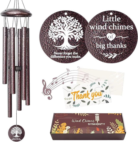 Synhonty Thank You Wind Chime with bronze texture, elegant gratitude gift.