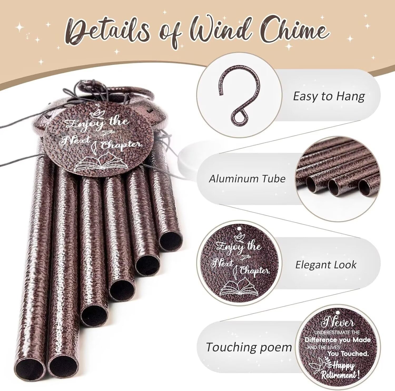 Weatherproof Synhonty wind chime with UV-resistant rope for outdoor durability