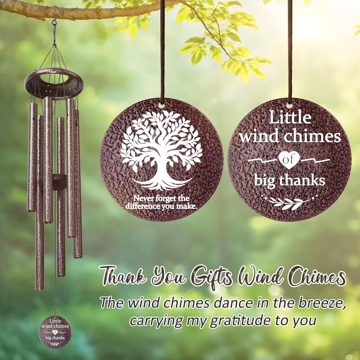 Synhonty wind chime packaging shown, ready-to-gift with blank card.