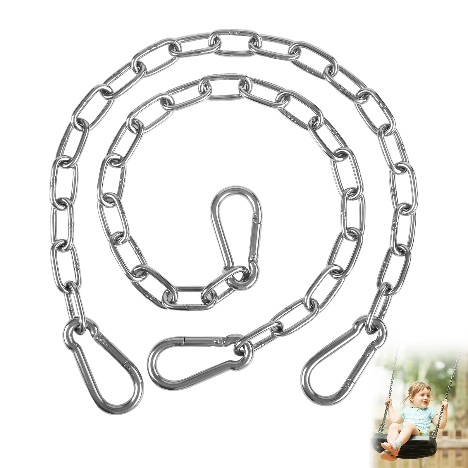 Syocsek 30-inch heavy-duty swing chain closeup highlights sturdy stainless steel links and durability.