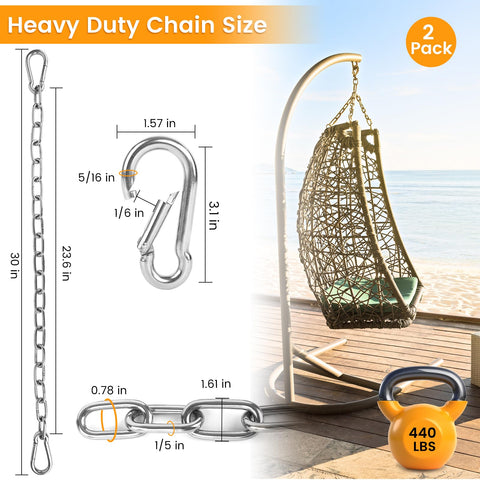 Syocsek 30-inch heavy-duty swing chain installation shows easy porch or tree setup.