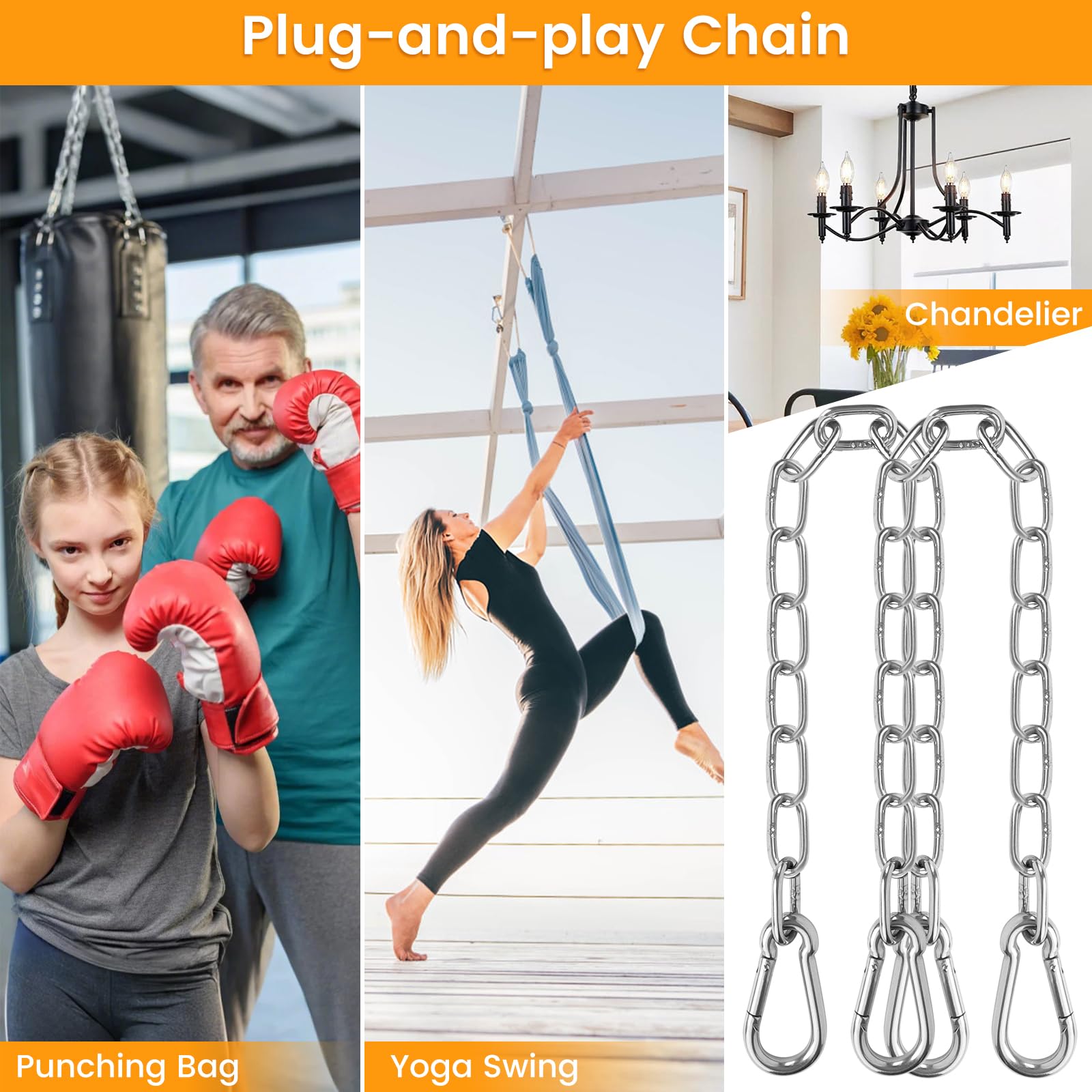 Syocsek 30-inch chain used for yoga swing or egg chair setups.