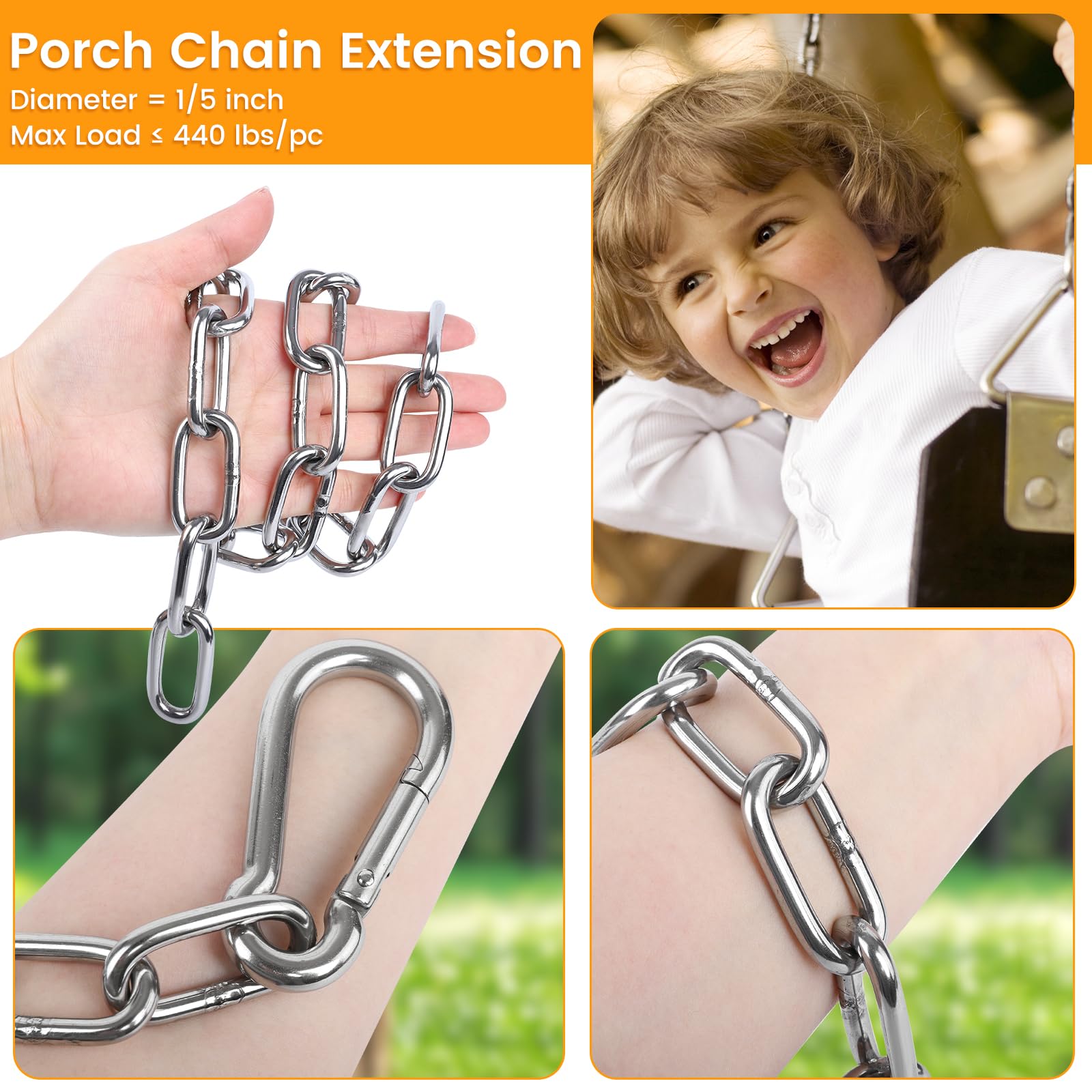Syocsek stainless steel swing chain setup for hammock or chair outdoors.