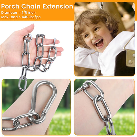 Syocsek stainless steel swing chain setup for hammock or chair outdoors.