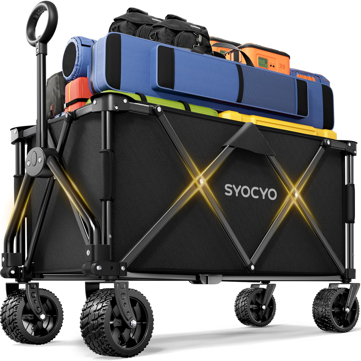 SYOCYO wagon-foldable-420lbs-capacity: durable frame for heavy camping gear.
