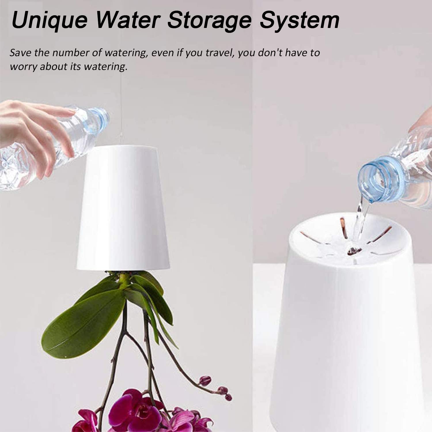 SYOOY planter with built-in water storage system and white finish.