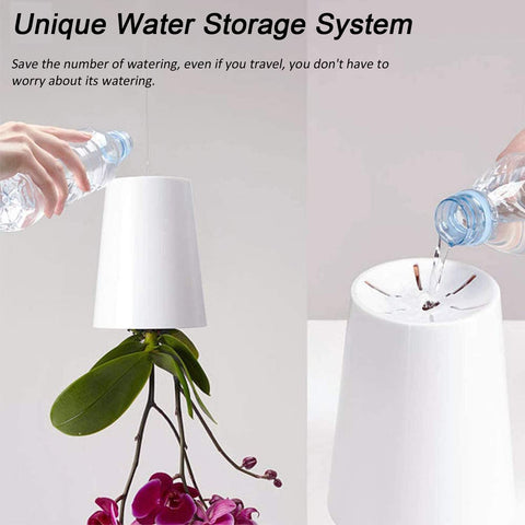 SYOOY planter with built-in water storage system and white finish.