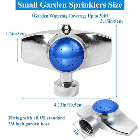SYOOOY 360-degree sprinkler shows coverage up to 8 meters over a lush lawn.