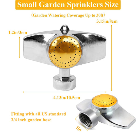 SYOOOY metal sprinkler yellow body side view shows sturdy design for your yard.