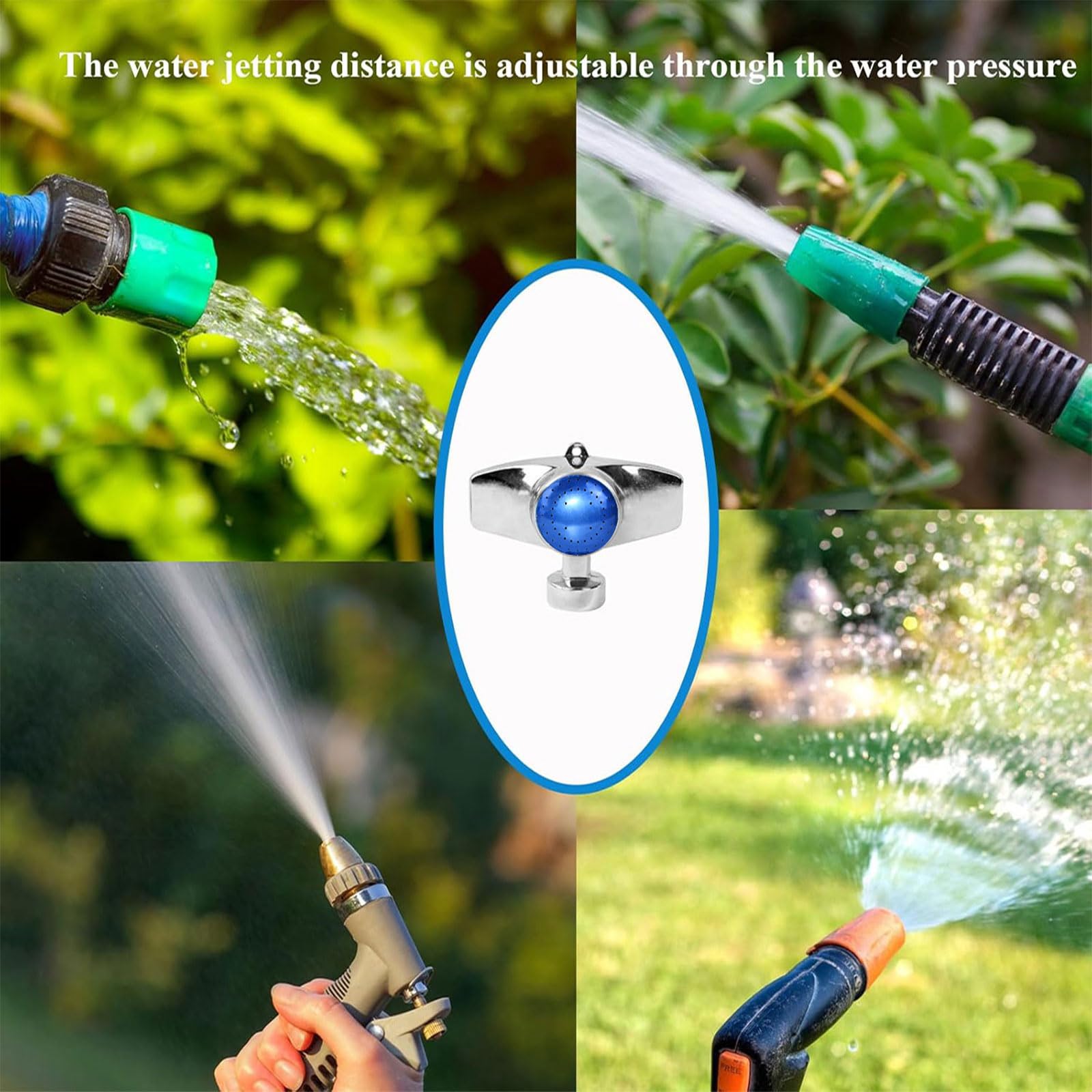 SYOOOY sprinkler mounted on green lawn spraying evenly.