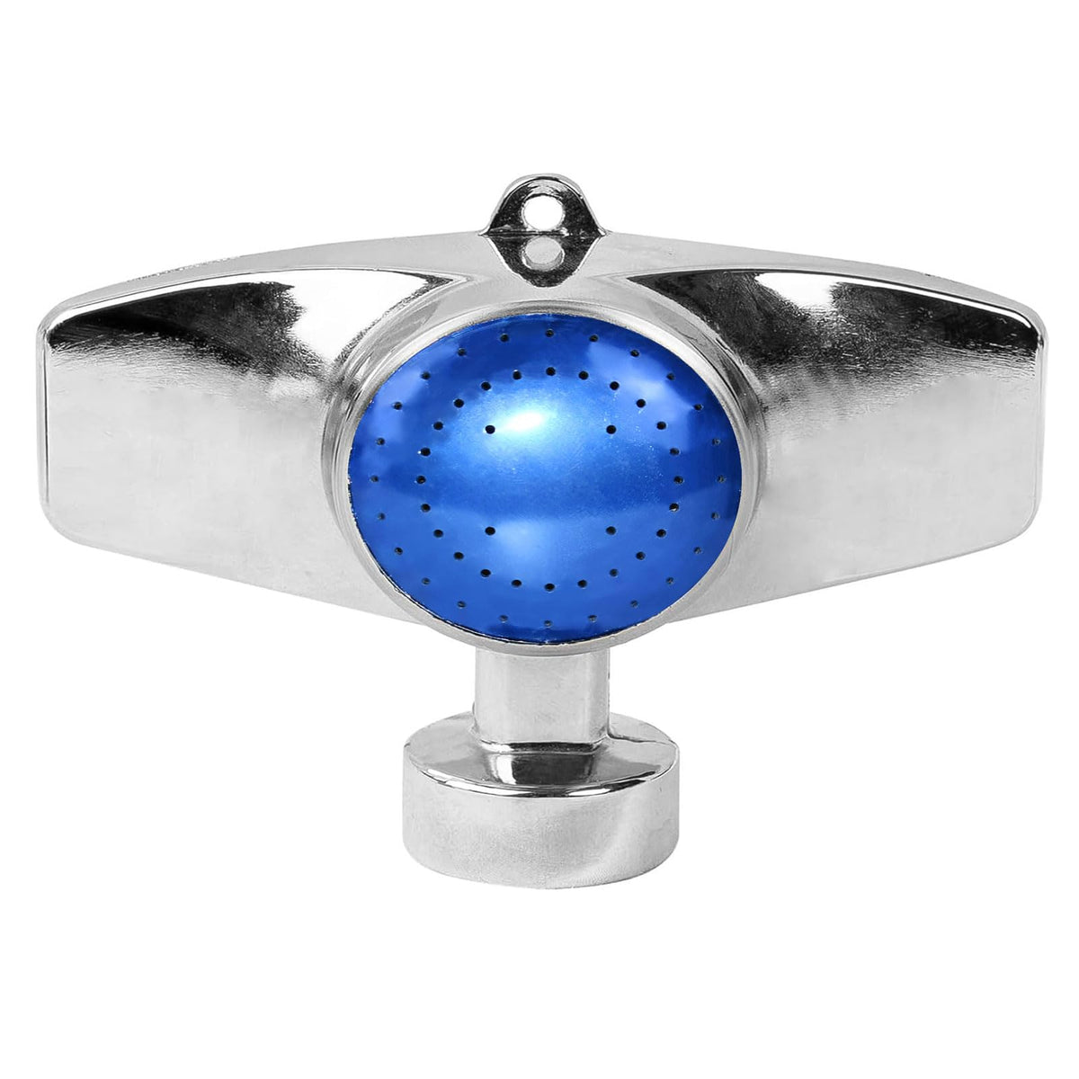 SYOOY 360-degree sprinkler blue front view shows even lawn watering