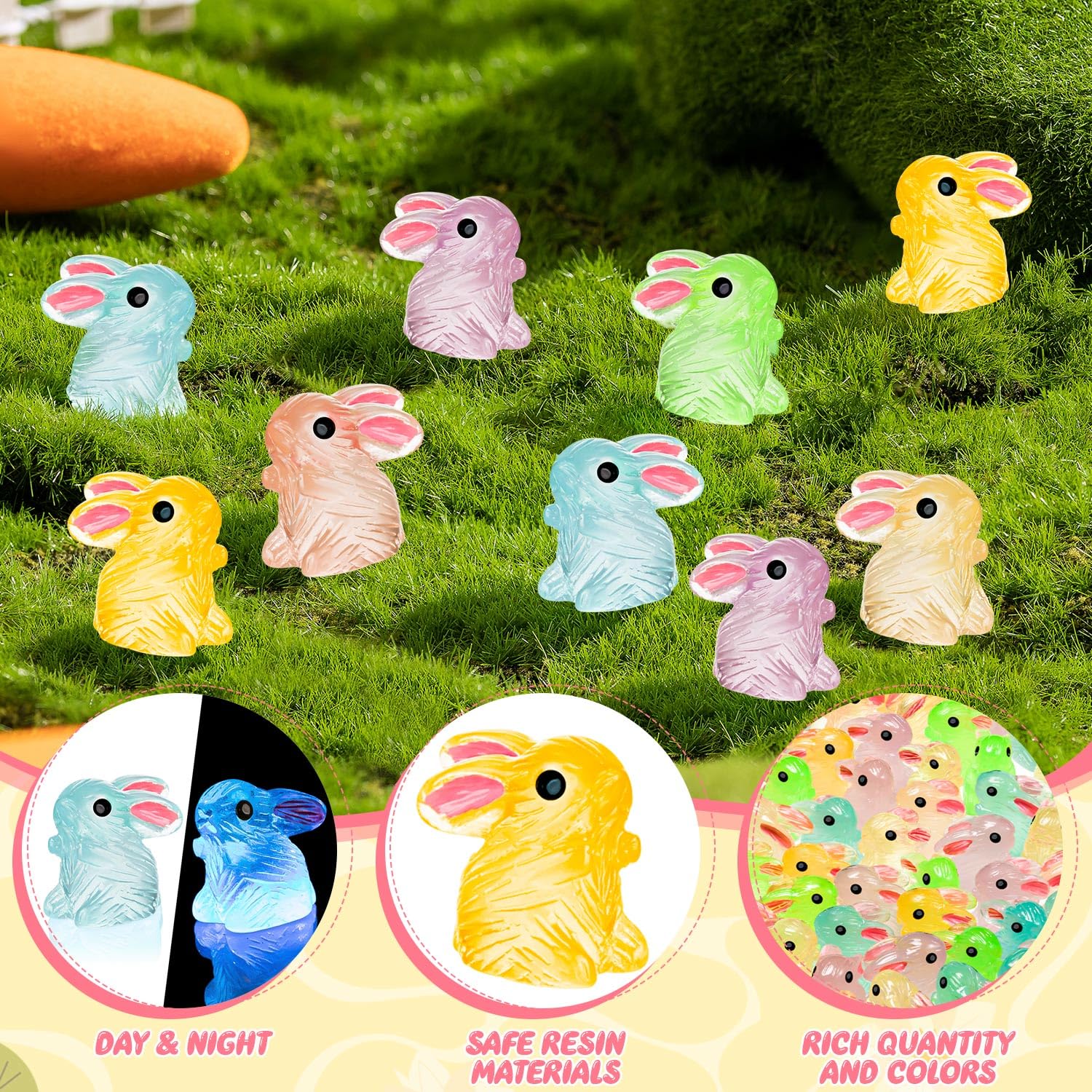 SYWHXY luminous mini bunny in green glow accents glass pots.