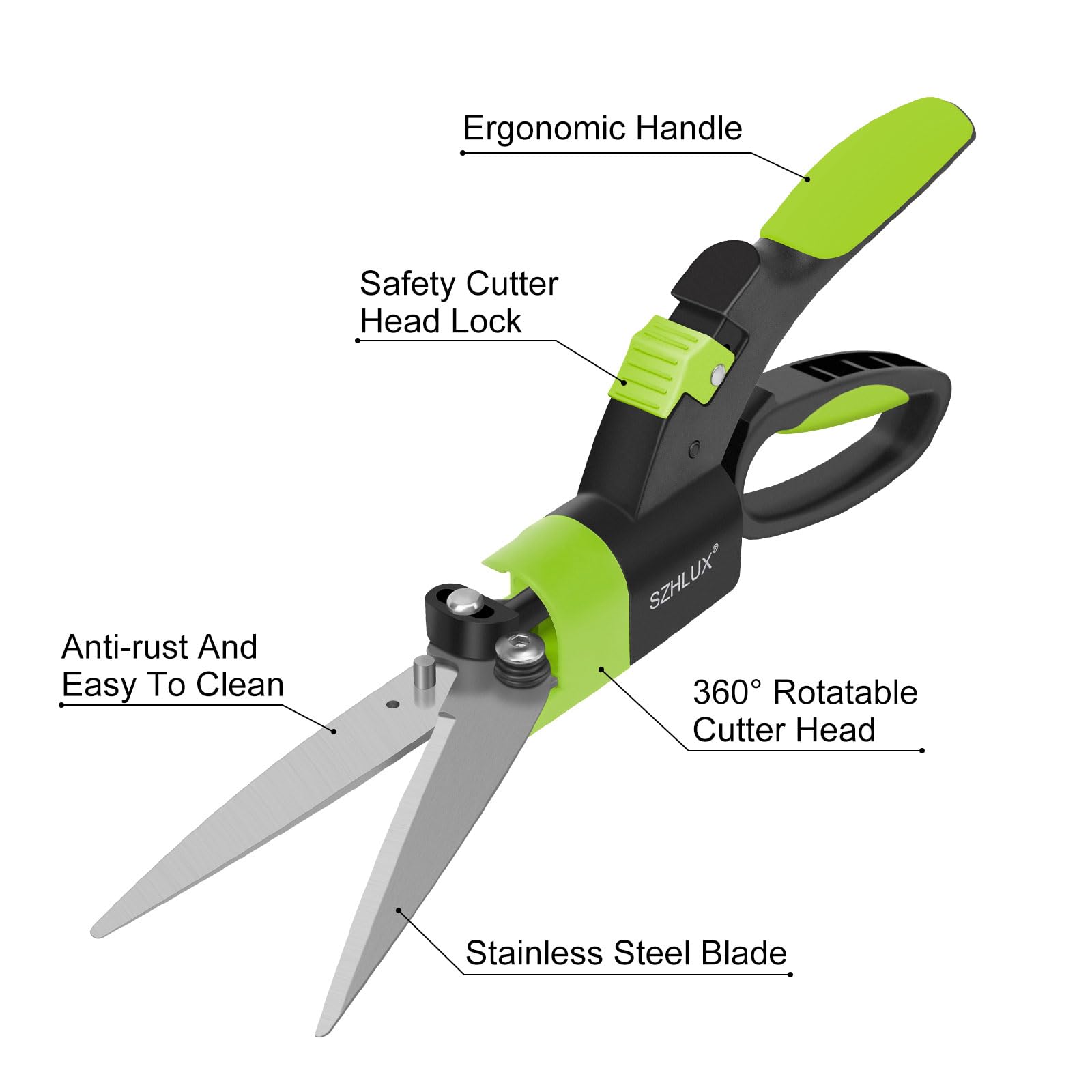 SZHLUX grass shears close-up of blades for precise, clean cuts