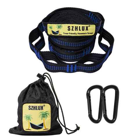 SZHLUX hammock straps with carabiners and carry bag for quick, secure setup.