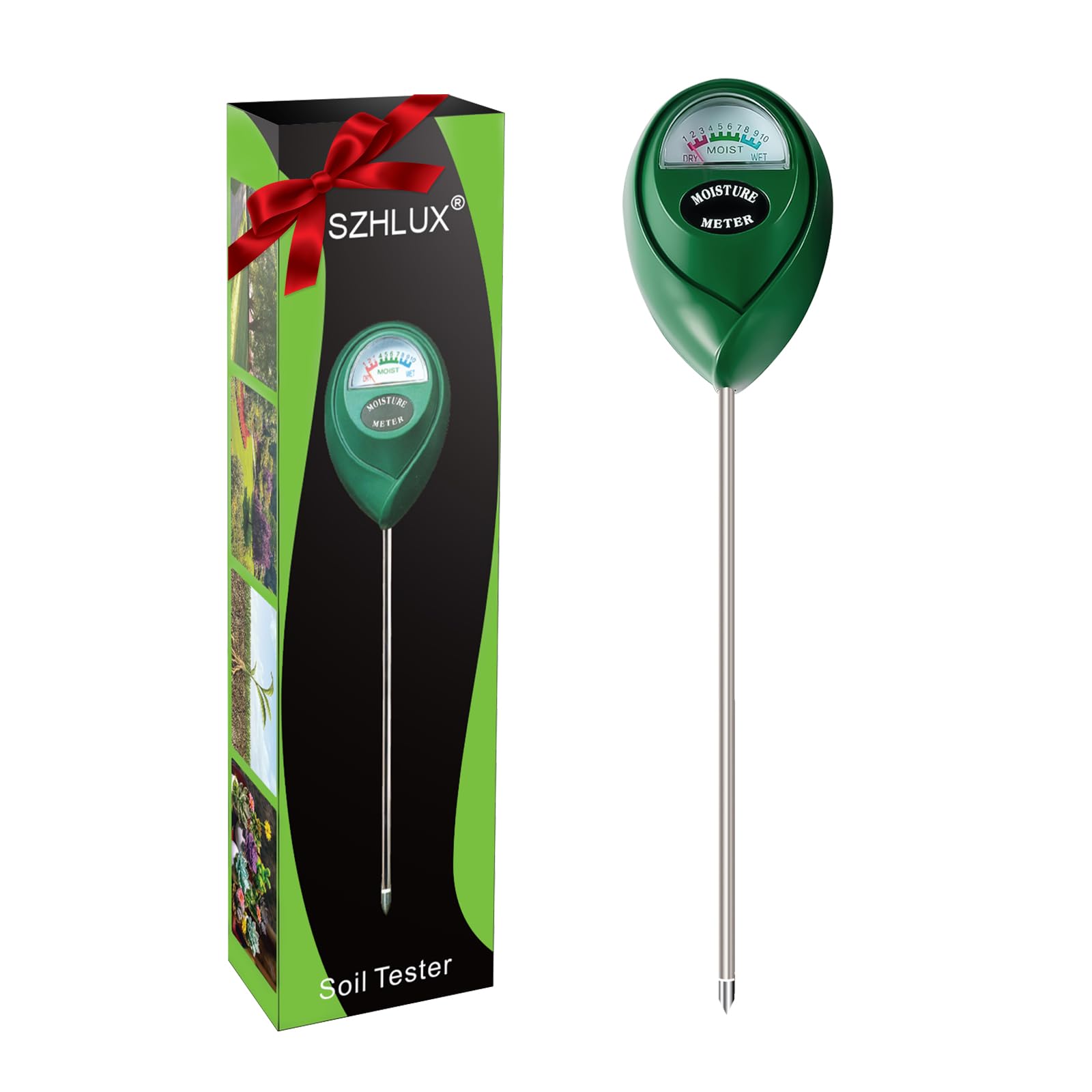 SZHLUX moisture meter dial reading for precise watering guidance.