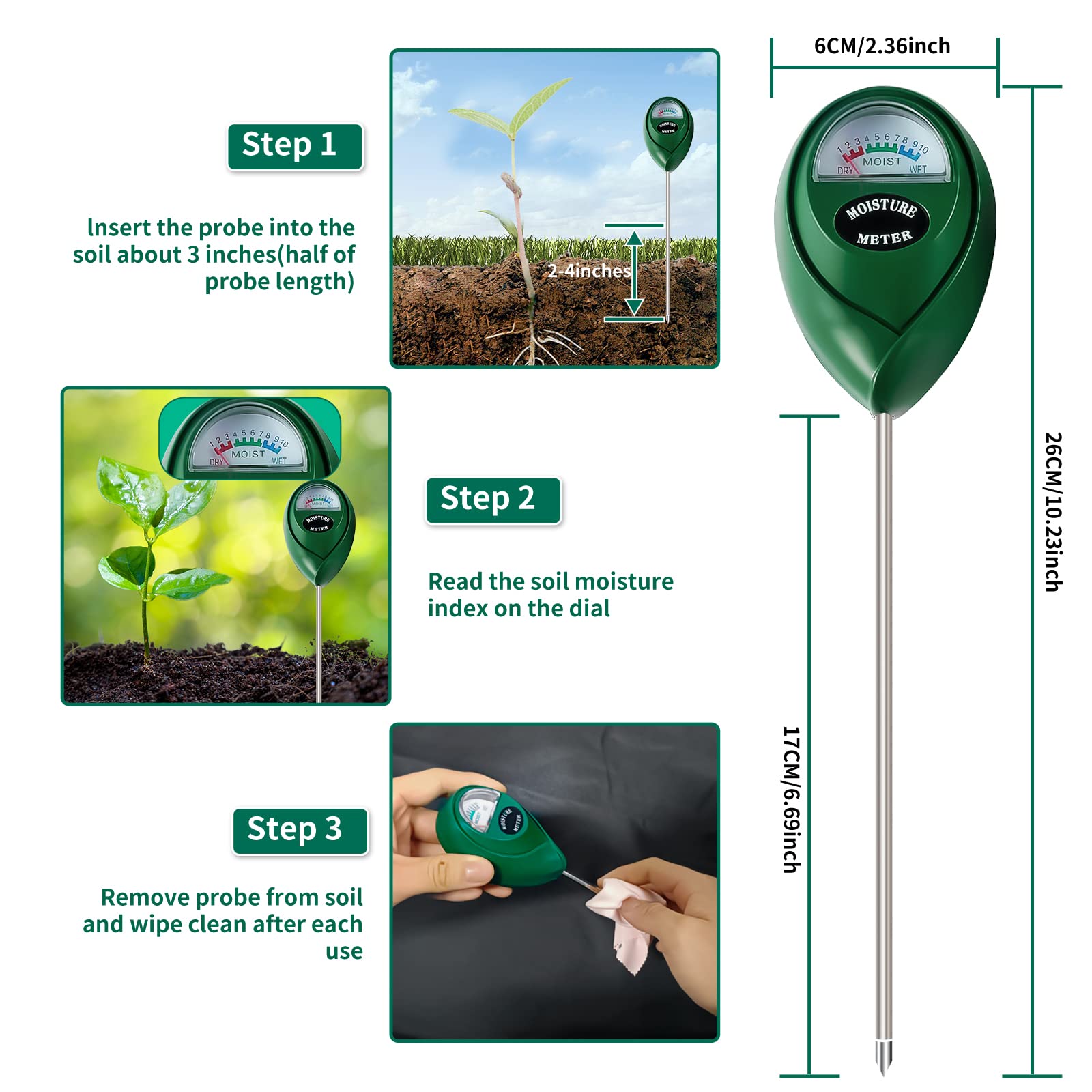 SZHLUX moisture meter green body with large easy-to-read dial.