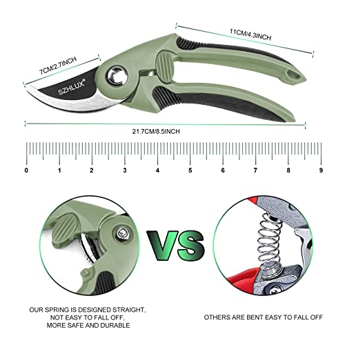 SZHLUX pruning shears safety lock demonstrated for one-handed use