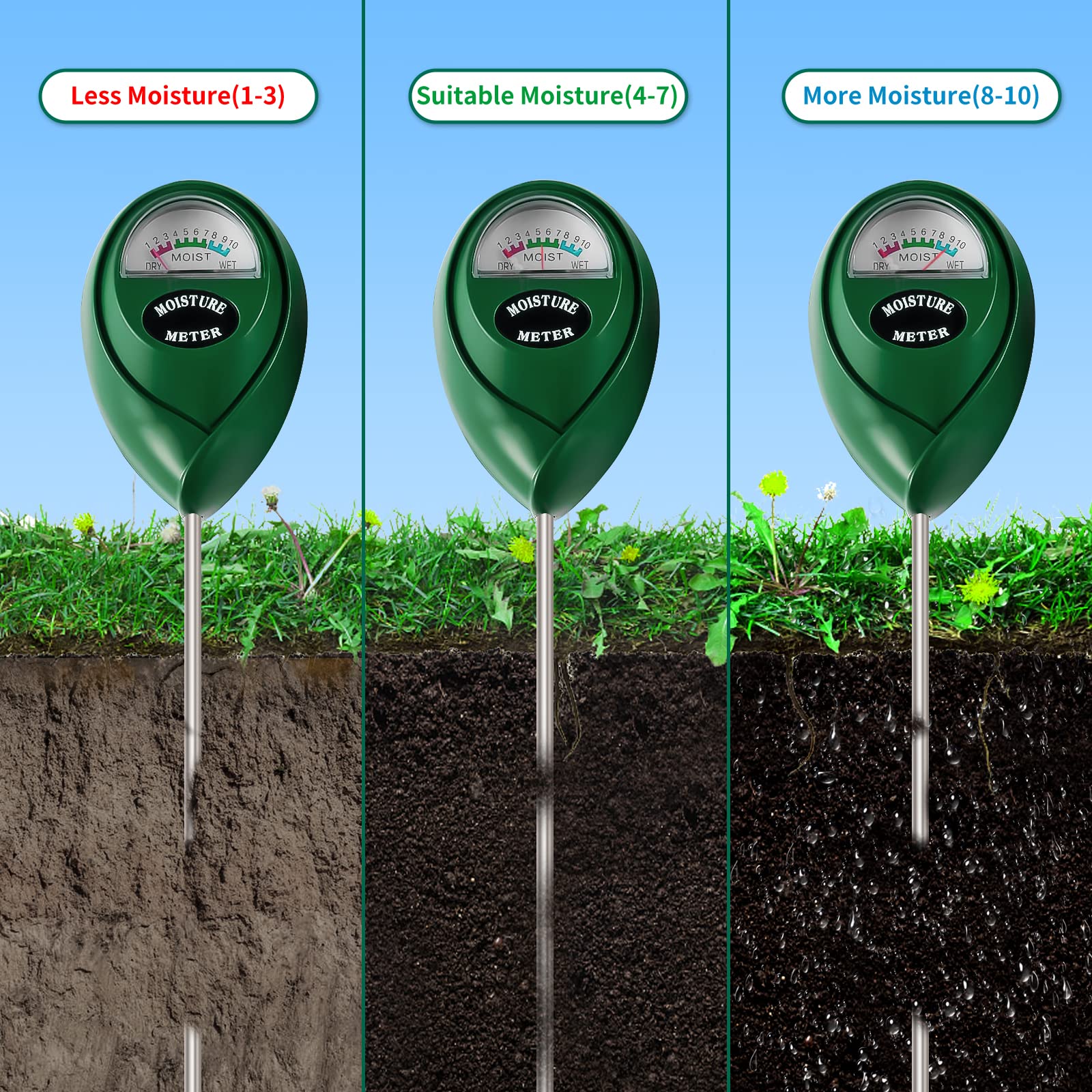 SZHLUX soil hygrometer probe close-up showing gentle testing.