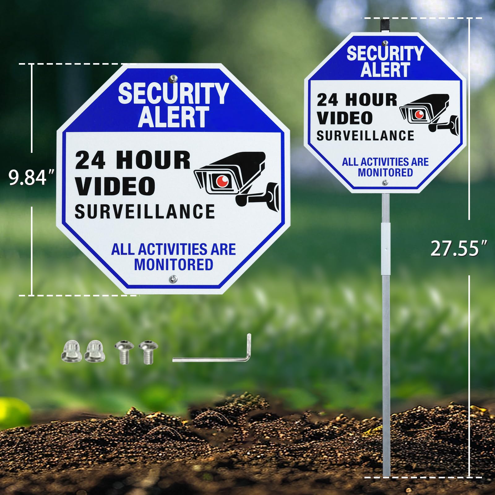 SZhuiyun security sign stake assembly demonstrates quick setup for yards and driveways
