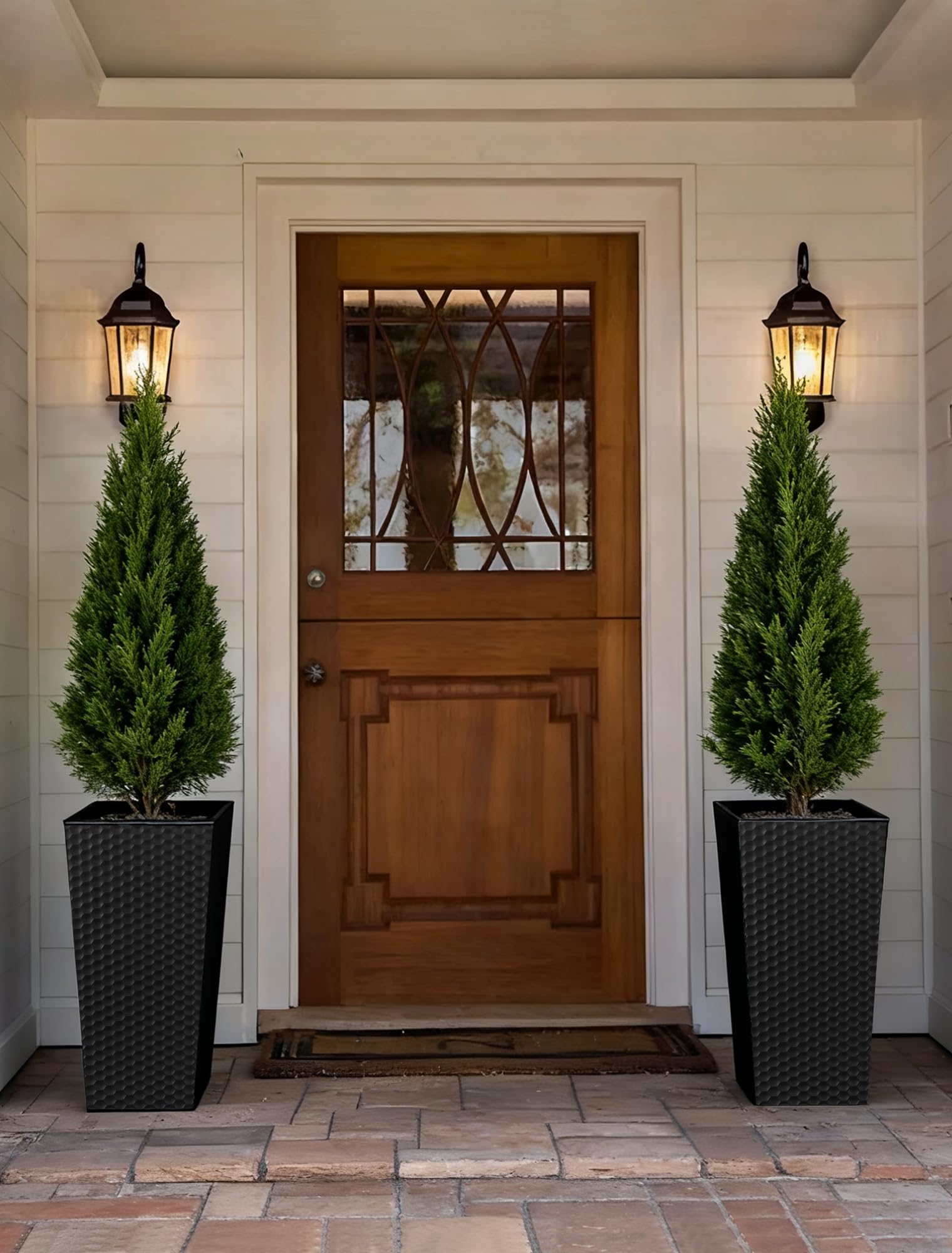 Sziqiqi Tall Planter honeycomb texture adds modern depth to any patio.