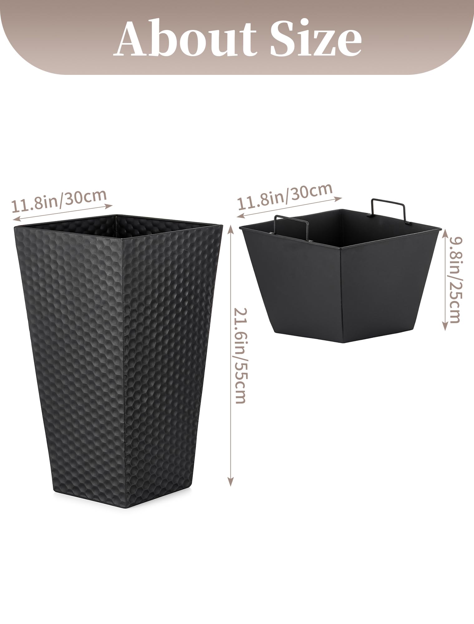 Sziqiqi Tall Planter metal finish close-up highlights durability and texture.