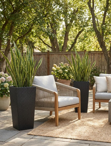 Sziqiqi Tall Planter set of two displayed together creates symmetrical appeal.